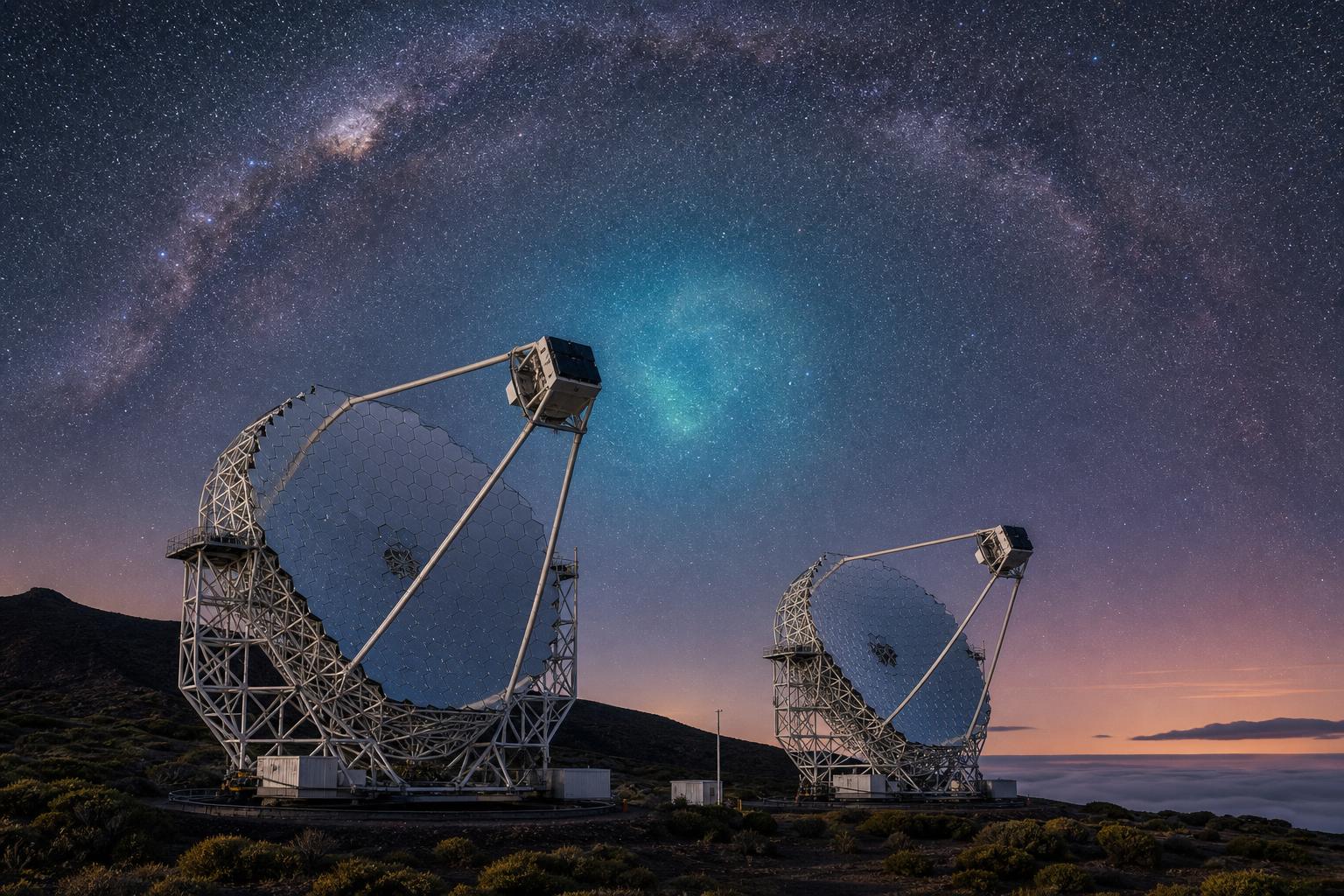 MAGIC telescopes at night